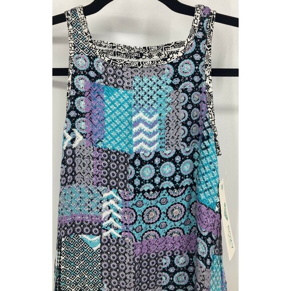 Roxy Girl Swing Tunic Dress Size 10 Blue White Geometric Sleeveless New B5 - Picture 2 of 9
